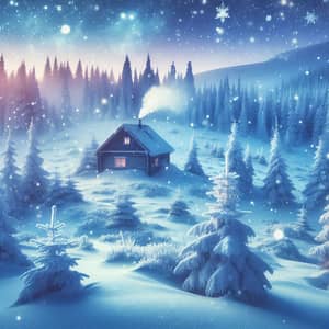 Tranquil Winter Landscape with Cozy Wooden Cabin - Snow Scene