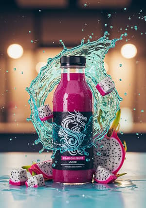 Dragon Fruit Juice Bottle with Splash Effect