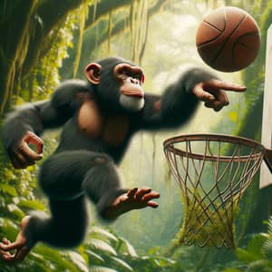 Chimpanzee Playing Basketball in Lush Jungle | Exciting Scene