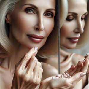 Elegant Woman in her 40s Taking Vitamin Supplements | Serenity & Wellness