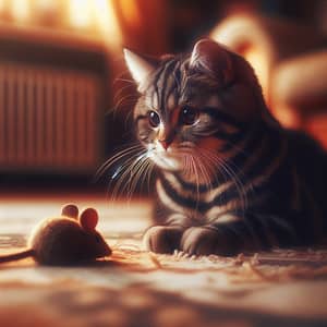 Grey and Black Striped Domestic Cat Relaxing on Rug