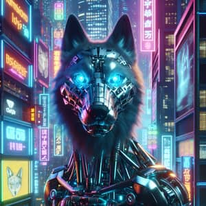 Cyberpunk-Inspired Mechanical Wolf with Neon Lights