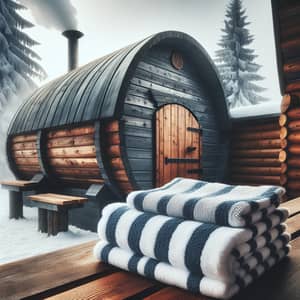 Traditional Russian Banya Barrel - Winter Scenery