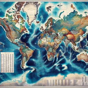 Colorful World Map with Detailed Continents and Oceans