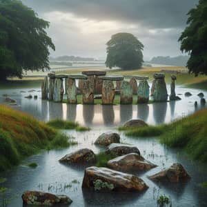 Avebury Stone Circle in Heavy Rainfall: Ancient Monument in Nature