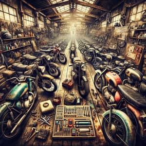 Vintage Motorcycles Garage: Tools & Stories | Digital Painting