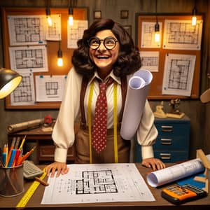 Funny Architect Girl with Glasses: A Joyful Scene