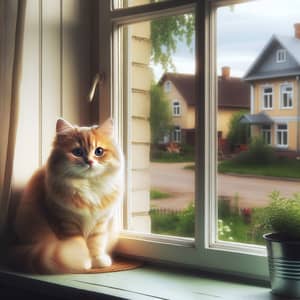 Charming House Cat Enjoying a View | Peaceful Neighborhood Scene