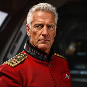 Confident Space Captain in Red Uniform