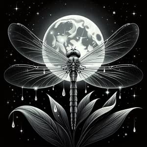 Sorrowful Dragonfly with Teardrops on Wings | Night Sky Moon