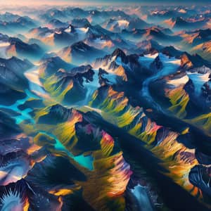 Vibrant Mountain Range: Aerial Panorama of Wilderness Beauty