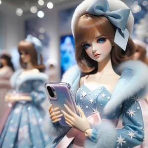 Winter Fashion Doll with Blue Outfit and Smartphone