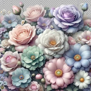 Beautiful Pastel Flowers on Transparent Background