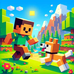 Minecraft Wallpaper: Steve vs Pixelated Dog Battle