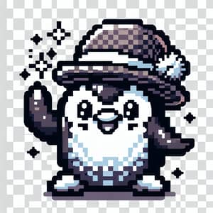 Cheerful Pixel Art Penguin Waving in Style