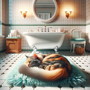 Colorful Cat Sleeping in Clean Bathroom