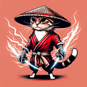 Animated Lightning Feline Swordsman with Seafarer Hat