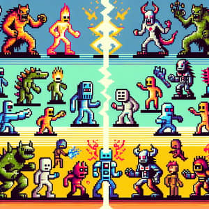 Epic Retro Video Game Battle - Monsters vs Humans