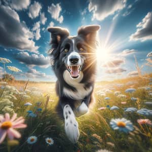 Energetic Border Collie Frolicking in Sunlit Meadow | Intelligent & Obedient