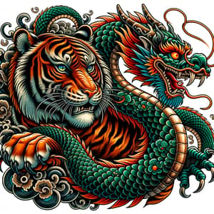 Fierce Tiger and Dragon Tattoo Design