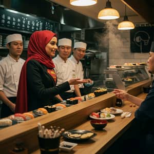 Muslim Superwoman at Sushi Restaurant