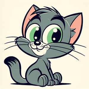 Playful Gray Cat Cartoon Illustration with Vintage Animations Features