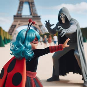 Child in Lady Bug Costume Battles Villain in Paris