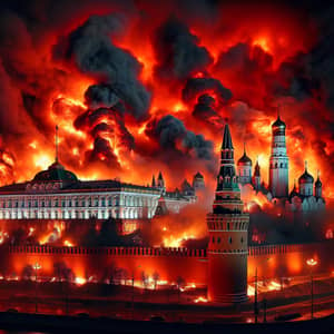 Kremlin in Flames - Historic Fortified Complex Engulfed in Fire