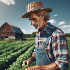 Tranquil Rural Life: Dedicated Farmer in Green Field | Website Name