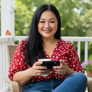 Sophisticated Pacific Islander Woman Enjoying Coffee