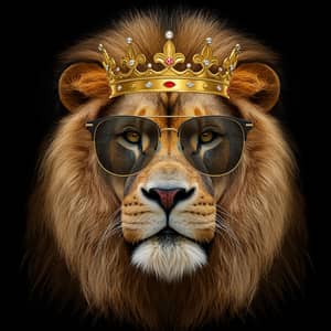 Majestic Lion with Crown & Stylish Sunglasses