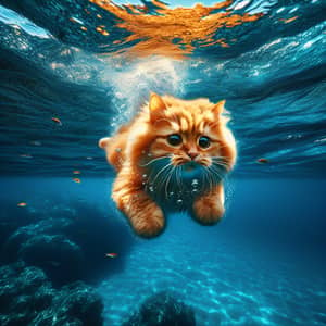 Brave Cat Diving into Deep, Clear Water