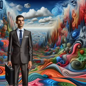 Versatile Businessman in Surreal Landscape