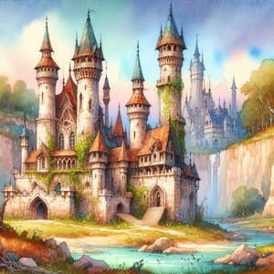 Enchanting Fantasy Castle in Watercolor Art