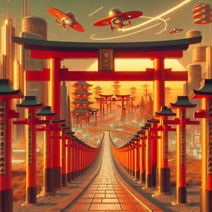 Japanese Torii Gates, Retro Futurism | Harmonious Landscape