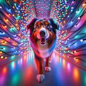 Vibrant Australian Shepherd Dog Surrounded by Govee Lights