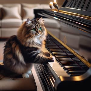 Playful Tabby Cat and Piano Performance