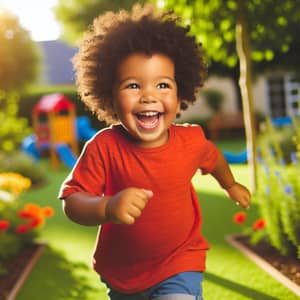 Cheerful Chubby African Boy Playing in Sunny Park