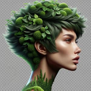 Vibrant Green Foliage Pixie Wig Model - 3D Art