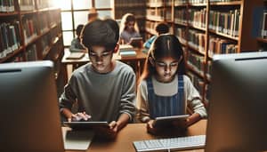 School Library Kids - Computers and Tablets Learning Scene