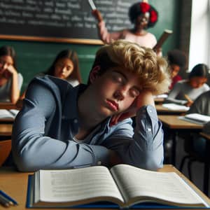 Sleepy Light-Skinned Boy in English Class