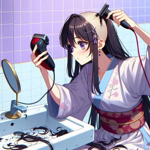 Anime Girl Shaving Her Head - Courageous Self-Transformation