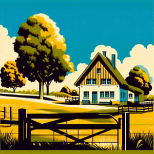 Minimalist Pastoral House in Bold Pop Art Style