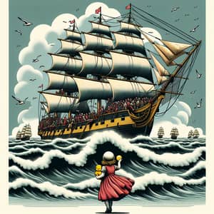 Sailing Ship in Stormy Seas Illustration