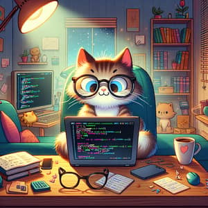 Cute Cat Programmer: Feline Coding Genius