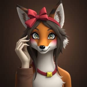 Charming Anthropomorphic Fox with Red Headbow