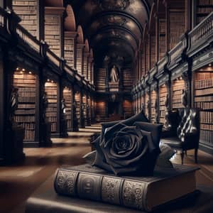 Black Rose on a Dead Man in a Library – Mysterious Beauty