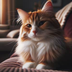 Serene Cat on Plush Burgundy Couch - Relaxing Feline Image