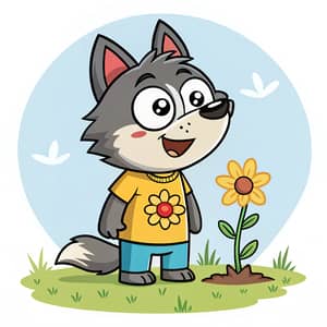 Wolf Mascot with Flower T-Shirt Design