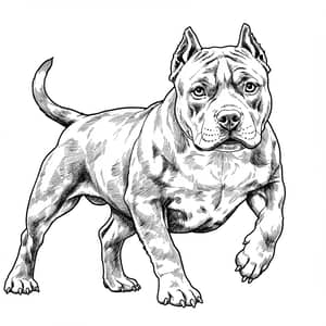 Young American Bully Drawing in Black and White